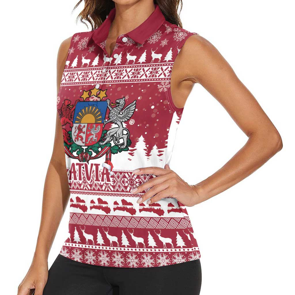 Latvia Christmas Women Sleeveless Polo Shirt Priecigus Ziemassvetkus - Wonder Print Shop