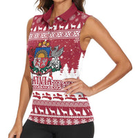 Latvia Christmas Women Sleeveless Polo Shirt Priecigus Ziemassvetkus - Wonder Print Shop