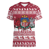 Latvia Christmas Women V-Neck T-Shirt Priecigus Ziemassvetkus - Wonder Print Shop
