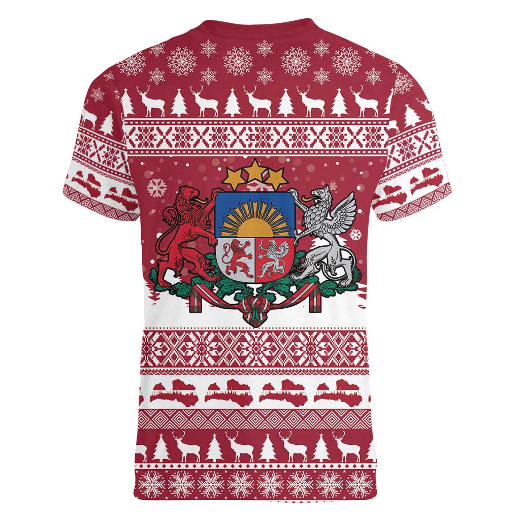 Latvia Christmas Women V-Neck T-Shirt Priecigus Ziemassvetkus - Wonder Print Shop