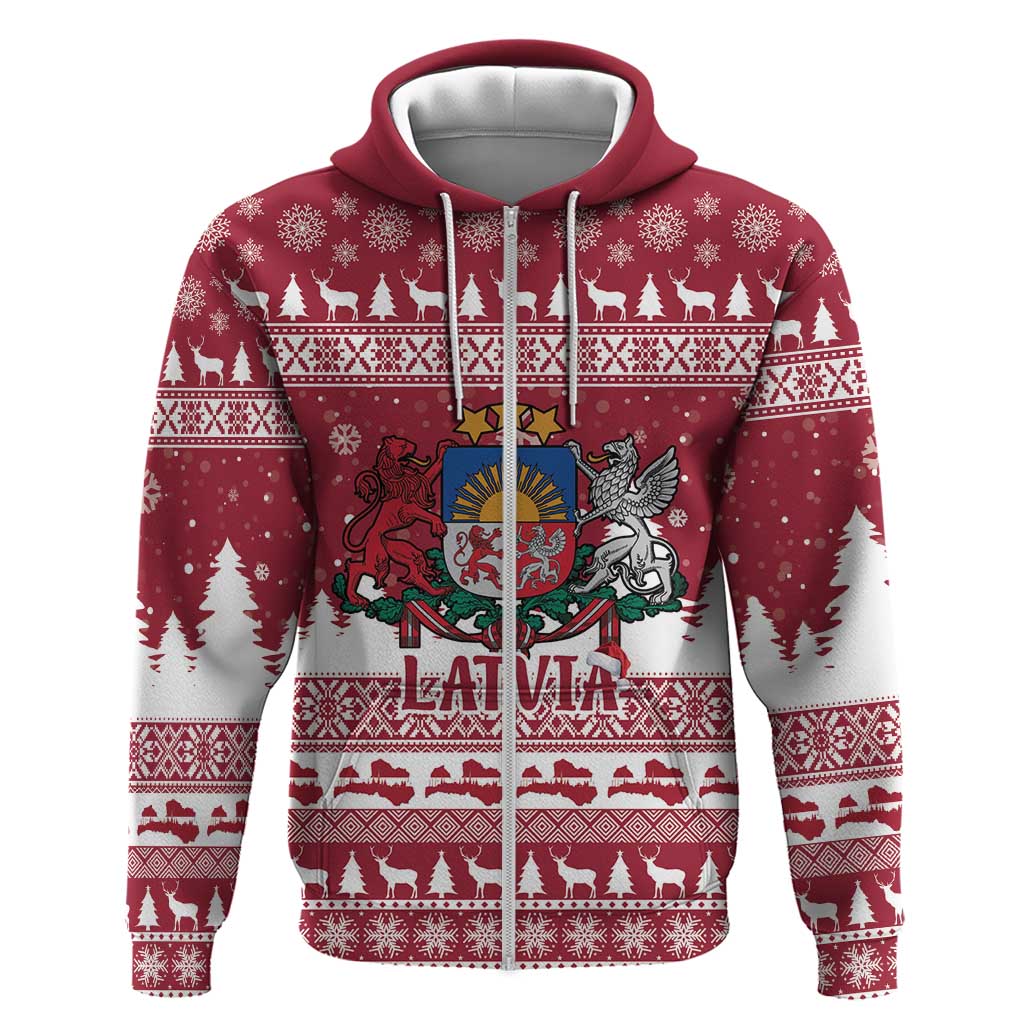Latvia Christmas Zip Hoodie Priecigus Ziemassvetkus - Wonder Print Shop