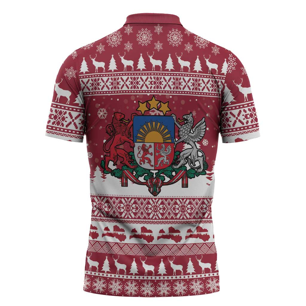 Latvia Christmas Zipper Polo Shirt Priecigus Ziemassvetkus - Wonder Print Shop