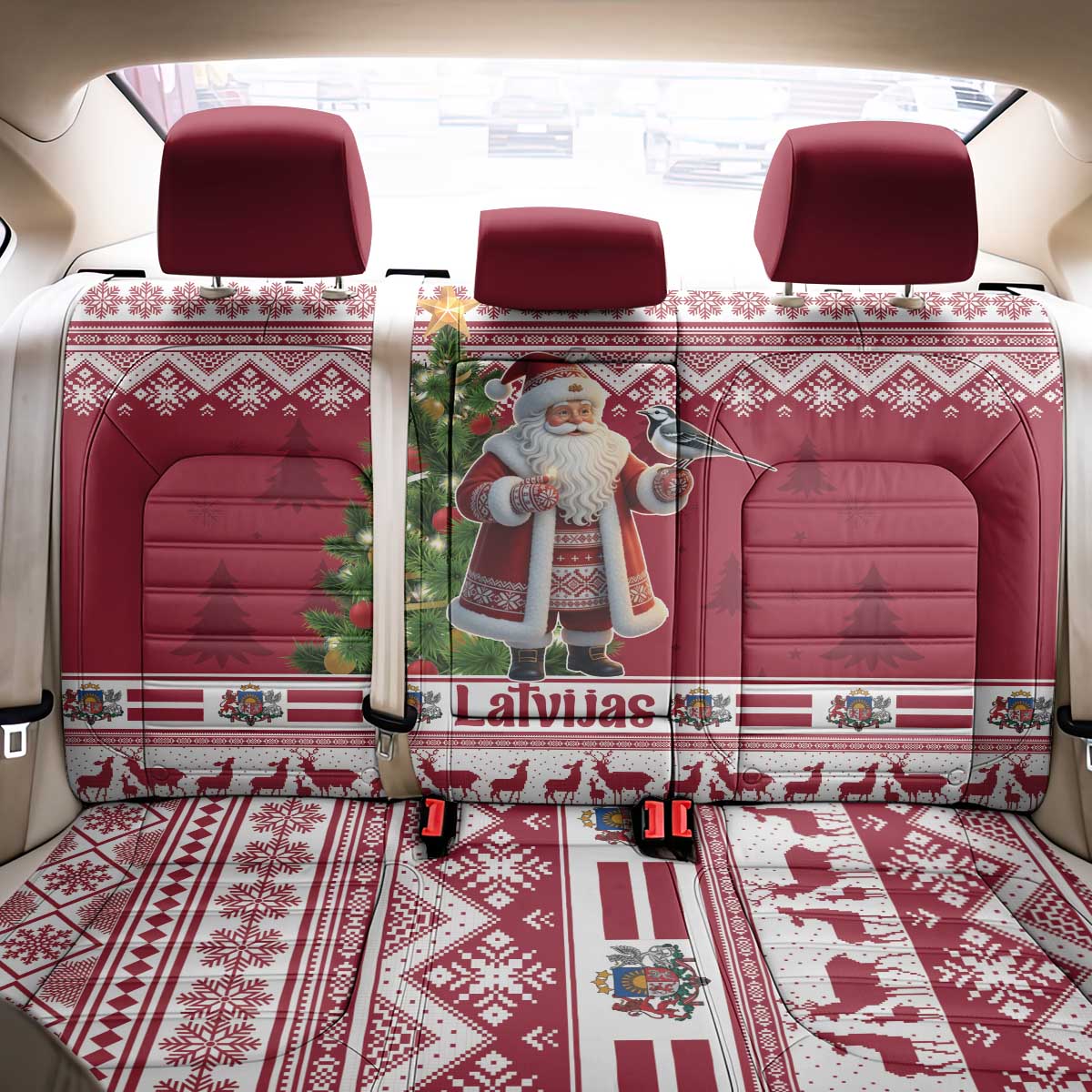 Latvia Christmas Back Car Seat Cover Ziemassvetku Vecitis Christmas Pattern - Wonder Print Shop