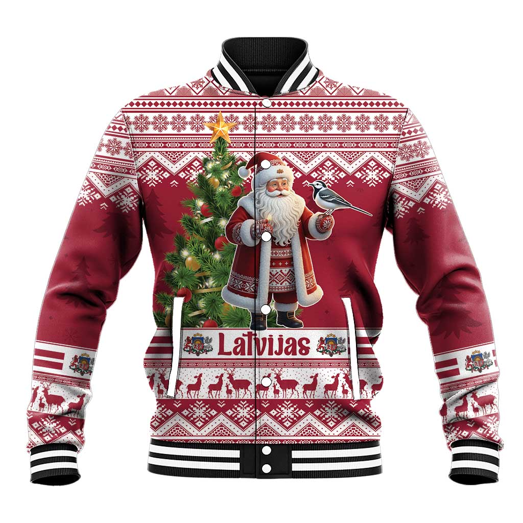 Latvia Christmas Baseball Jacket Ziemassvetku Vecitis Christmas Pattern - Wonder Print Shop