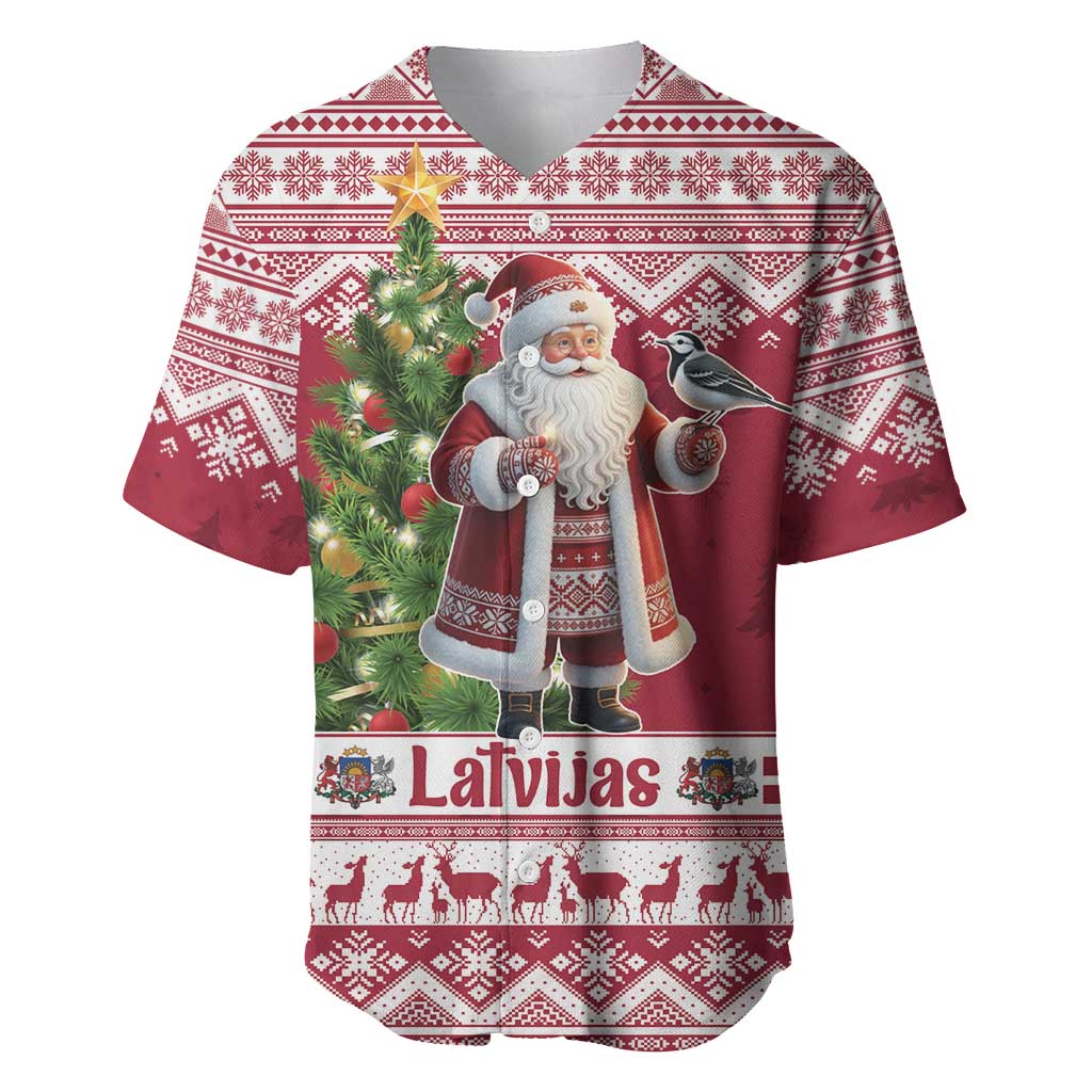 Latvia Christmas Baseball Jersey Ziemassvetku Vecitis Christmas Pattern - Wonder Print Shop