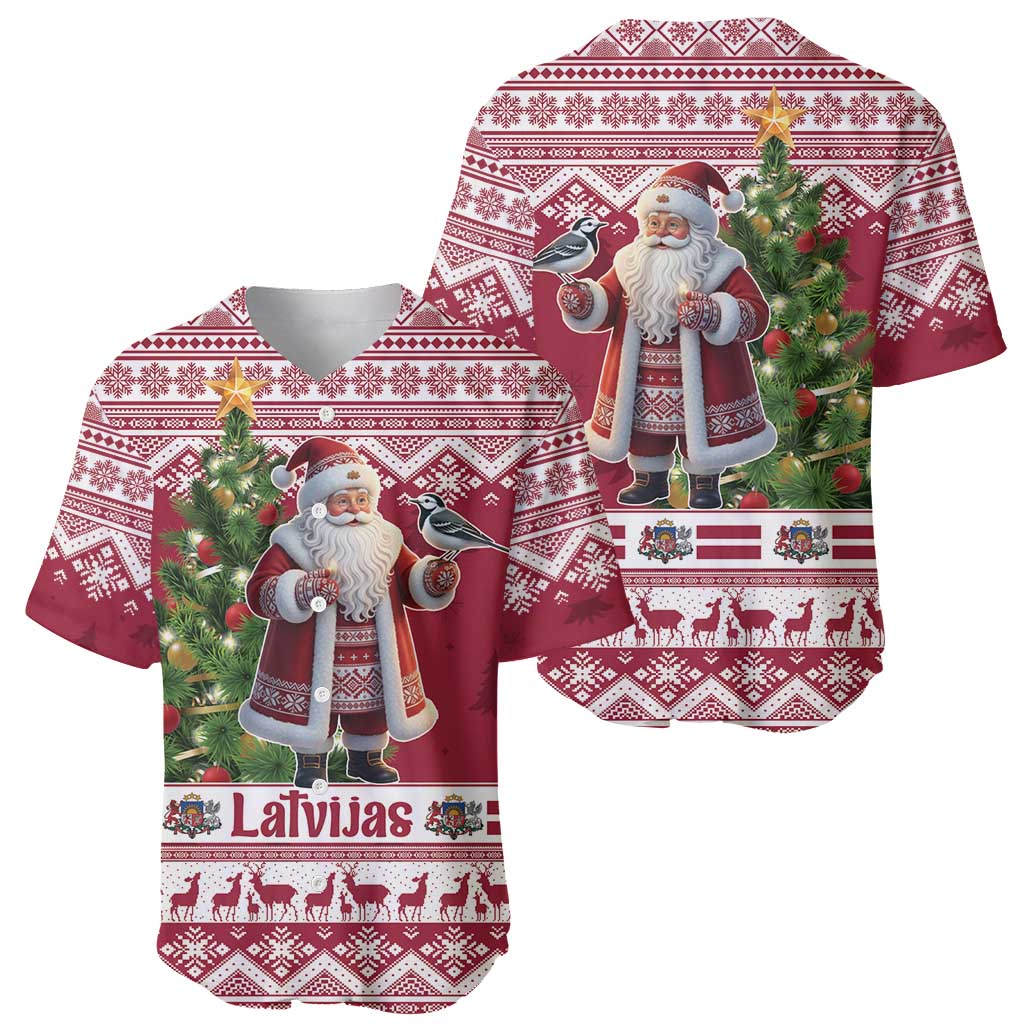 Latvia Christmas Baseball Jersey Ziemassvetku Vecitis Christmas Pattern - Wonder Print Shop