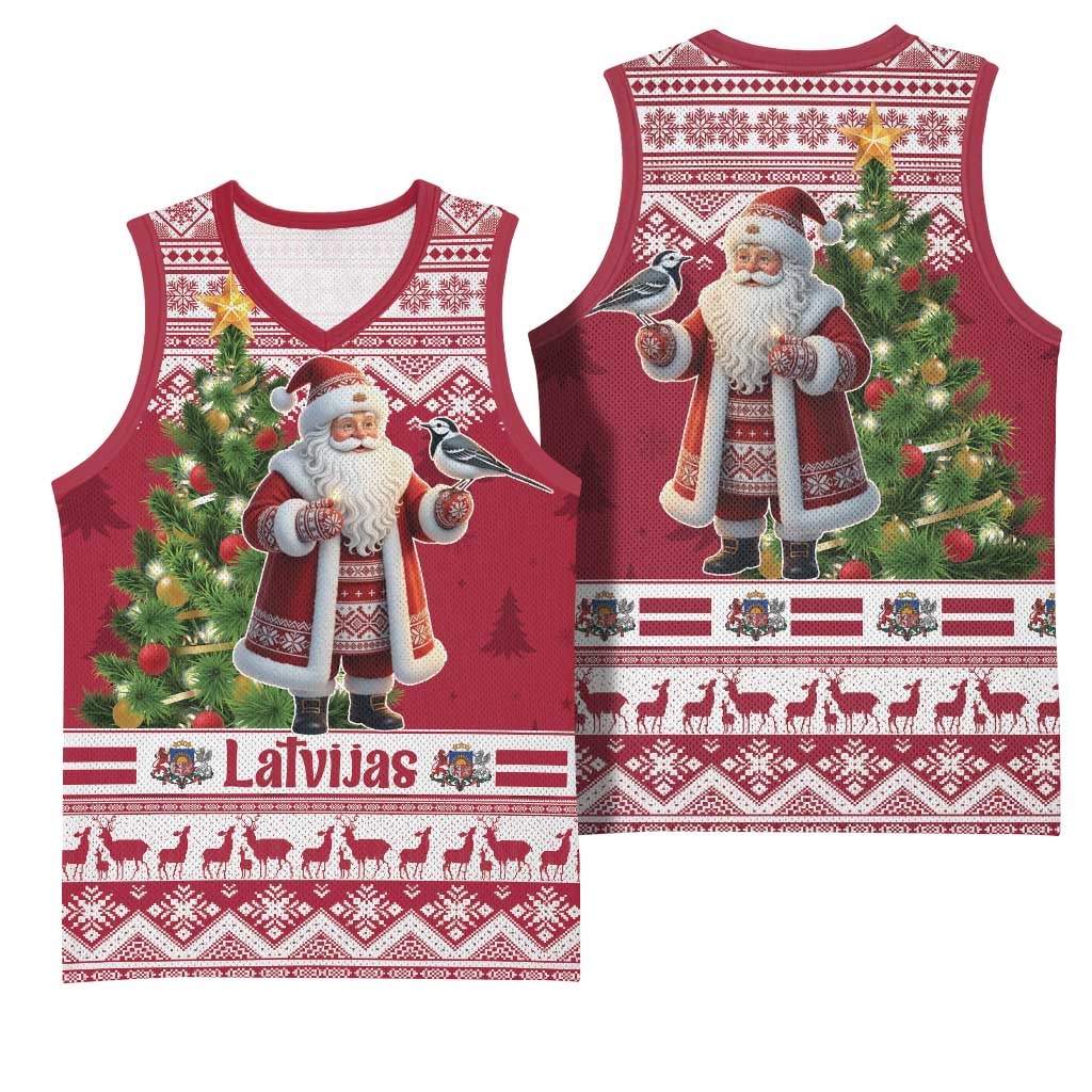 Latvia Christmas Basketball Jersey Ziemassvetku Vecitis Christmas Pattern - Wonder Print Shop