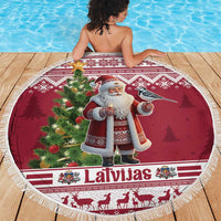 Latvia Christmas Beach Blanket Ziemassvetku Vecitis Christmas Pattern - Wonder Print Shop