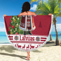 Latvia Christmas Beach Blanket Ziemassvetku Vecitis Christmas Pattern - Wonder Print Shop