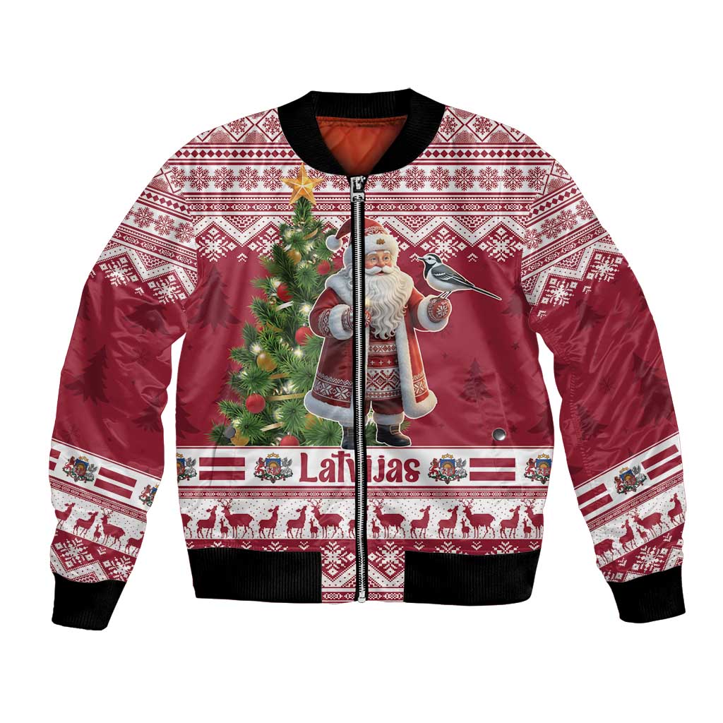 Latvia Christmas Bomber Jacket Ziemassvetku Vecitis Christmas Pattern - Wonder Print Shop