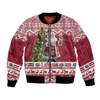 Latvia Christmas Bomber Jacket Ziemassvetku Vecitis Christmas Pattern - Wonder Print Shop