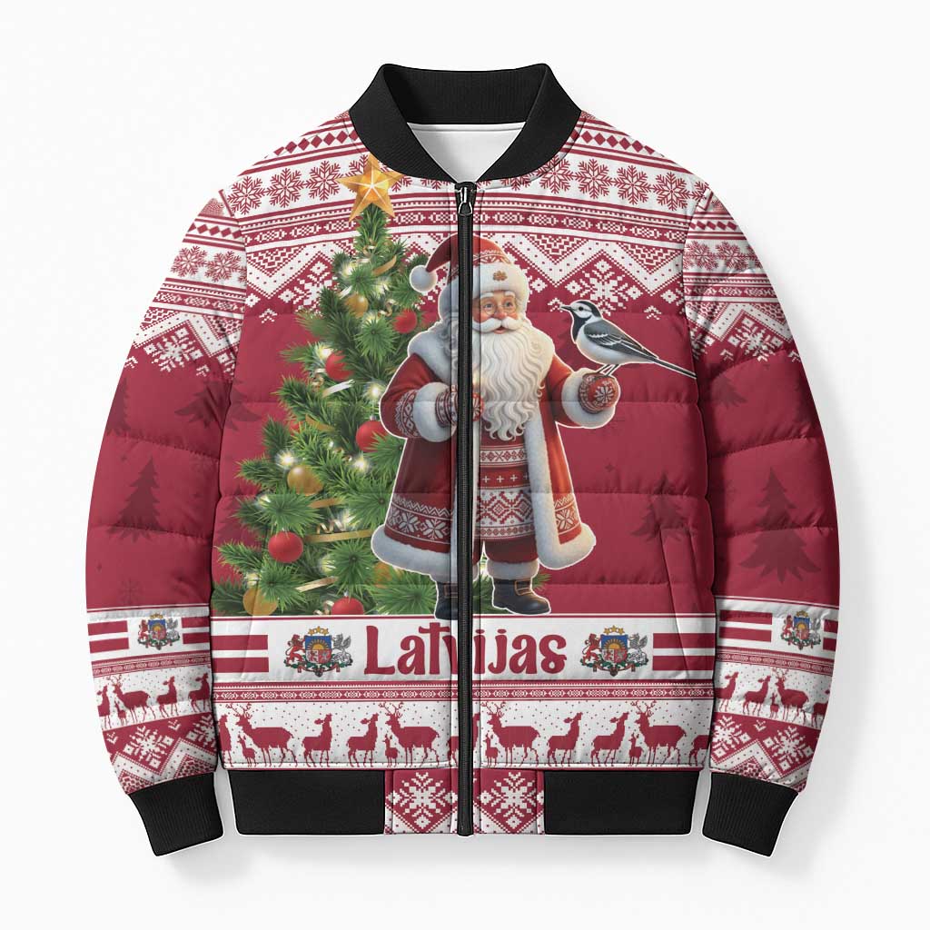 Latvia Christmas Bomber Puffer Jacket Ziemassvetku Vecitis Christmas Pattern - Wonder Print Shop