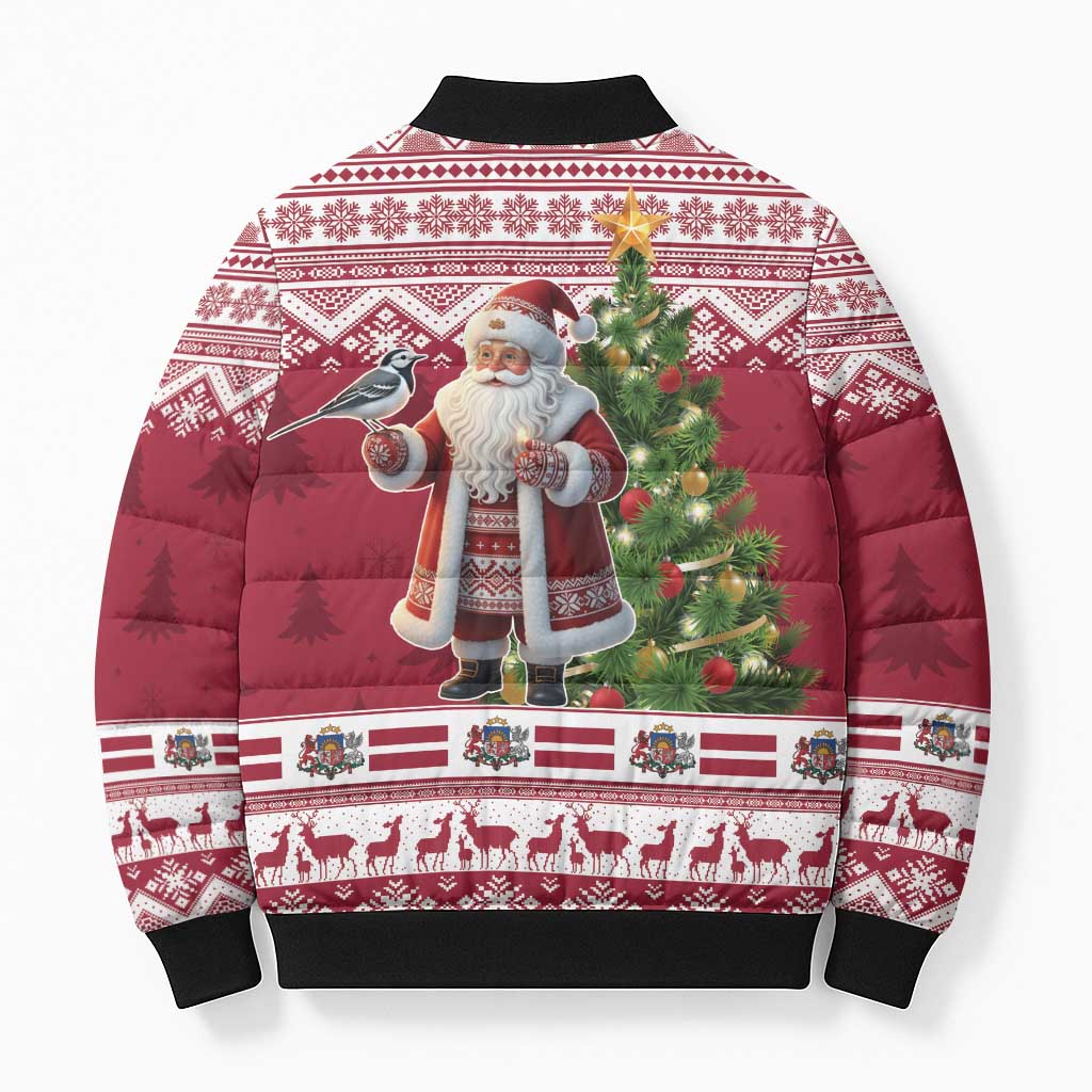 Latvia Christmas Bomber Puffer Jacket Ziemassvetku Vecitis Christmas Pattern - Wonder Print Shop