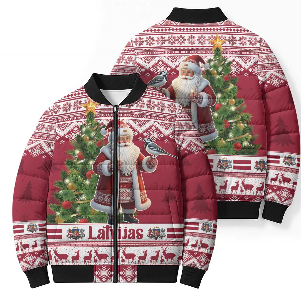 Latvia Christmas Bomber Puffer Jacket Ziemassvetku Vecitis Christmas Pattern - Wonder Print Shop