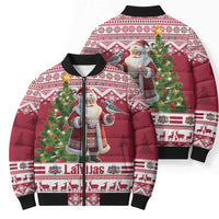 Latvia Christmas Bomber Puffer Jacket Ziemassvetku Vecitis Christmas Pattern - Wonder Print Shop