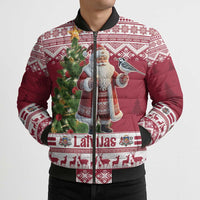 Latvia Christmas Bomber Puffer Jacket Ziemassvetku Vecitis Christmas Pattern - Wonder Print Shop