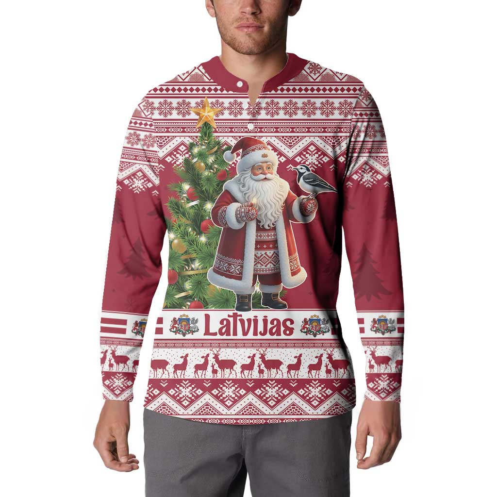 Latvia Christmas Button Sweatshirt Ziemassvetku Vecitis Christmas Pattern - Wonder Print Shop