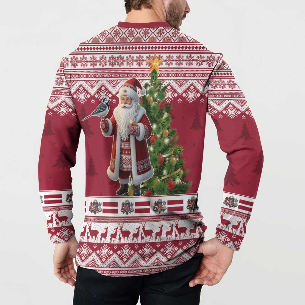 Latvia Christmas Button Sweatshirt Ziemassvetku Vecitis Christmas Pattern - Wonder Print Shop