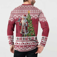Latvia Christmas Button Sweatshirt Ziemassvetku Vecitis Christmas Pattern - Wonder Print Shop