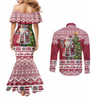 Latvia Christmas Couples Matching Mermaid Dress and Long Sleeve Button Shirt Ziemassvetku Vecitis Christmas Pattern - Wonder Print Shop
