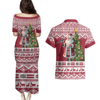 Latvia Christmas Couples Matching Puletasi and Hawaiian Shirt Ziemassvetku Vecitis Christmas Pattern - Wonder Print Shop