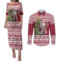 Latvia Christmas Couples Matching Puletasi and Long Sleeve Button Shirt Ziemassvetku Vecitis Christmas Pattern - Wonder Print Shop