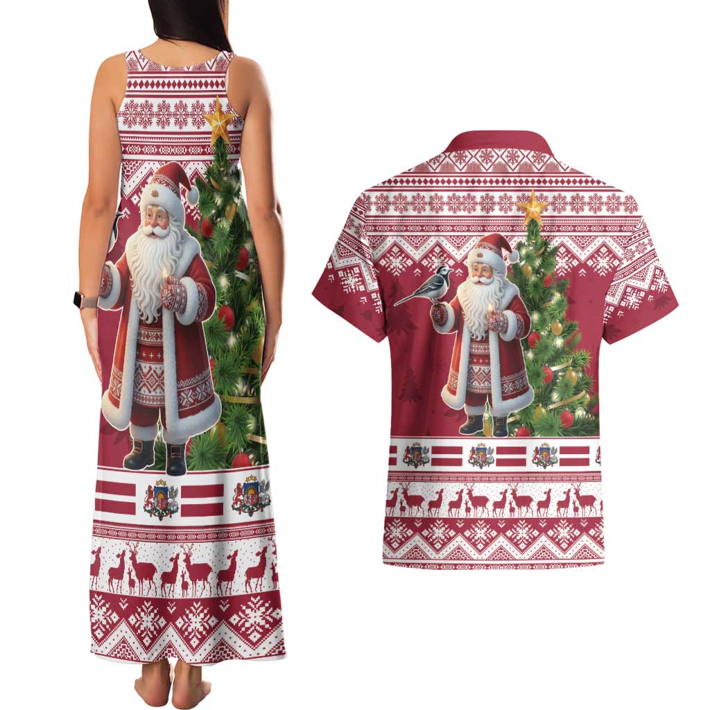 Latvia Christmas Couples Matching Tank Maxi Dress and Hawaiian Shirt Ziemassvetku Vecitis Christmas Pattern - Wonder Print Shop