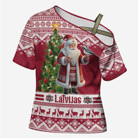 Latvia Christmas Cross Shoulder Shirt Ziemassvetku Vecitis Christmas Pattern - Wonder Print Shop