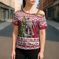 Latvia Christmas Cross Shoulder Shirt Ziemassvetku Vecitis Christmas Pattern - Wonder Print Shop