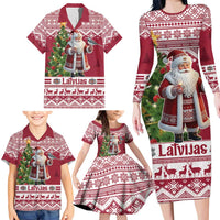 Latvia Christmas Family Matching Long Sleeve Bodycon Dress and Hawaiian Shirt Ziemassvetku Vecitis Christmas Pattern - Wonder Print Shop