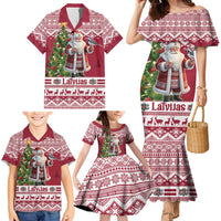 Latvia Christmas Family Matching Mermaid Dress and Hawaiian Shirt Ziemassvetku Vecitis Christmas Pattern - Wonder Print Shop