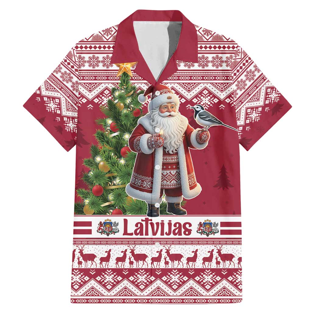 Latvia Christmas Family Matching Mermaid Dress and Hawaiian Shirt Ziemassvetku Vecitis Christmas Pattern - Wonder Print Shop