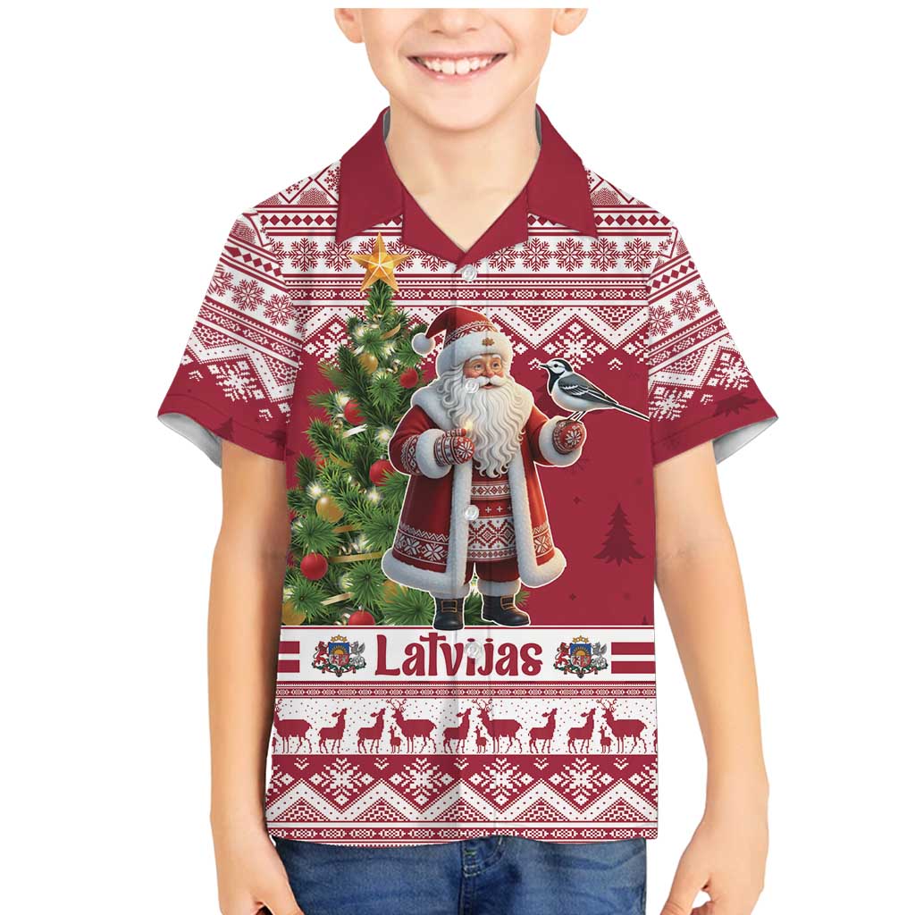 Latvia Christmas Family Matching Mermaid Dress and Hawaiian Shirt Ziemassvetku Vecitis Christmas Pattern - Wonder Print Shop