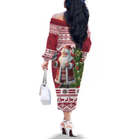 Latvia Christmas Family Matching Off The Shoulder Long Sleeve Dress and Hawaiian Shirt Ziemassvetku Vecitis Christmas Pattern - Wonder Print Shop