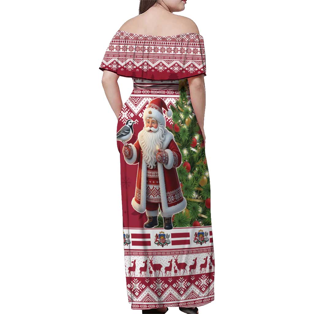 Latvia Christmas Family Matching Off Shoulder Maxi Dress and Hawaiian Shirt Ziemassvetku Vecitis Christmas Pattern - Wonder Print Shop