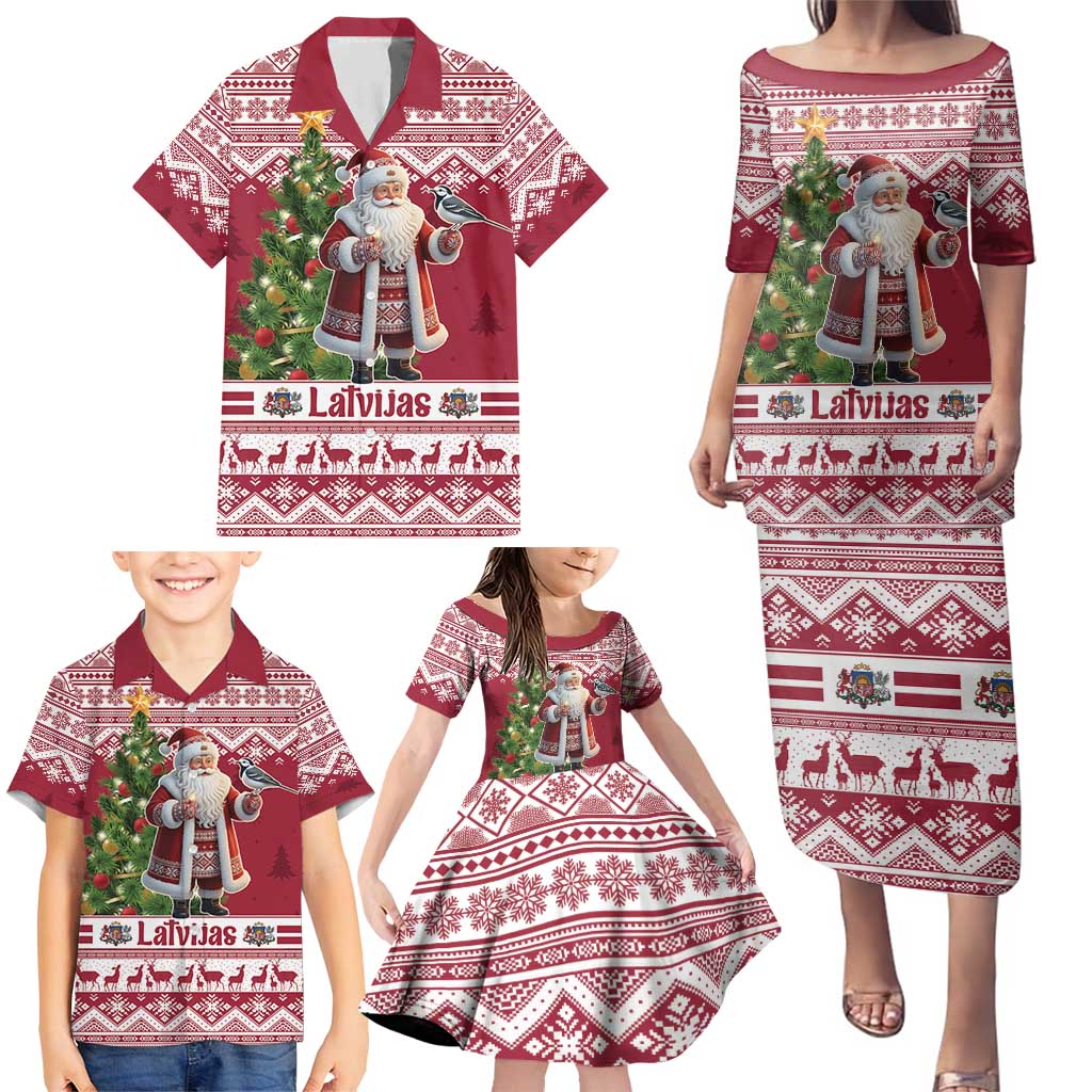 Latvia Christmas Family Matching Puletasi and Hawaiian Shirt Ziemassvetku Vecitis Christmas Pattern - Wonder Print Shop
