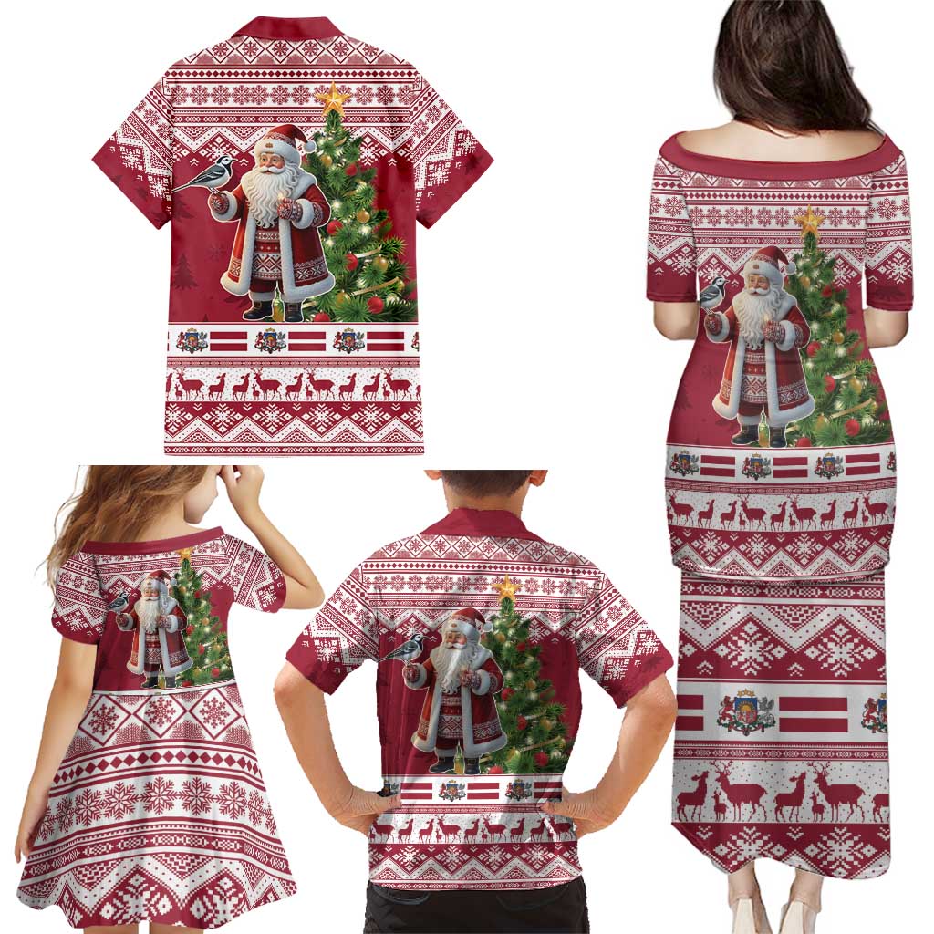 Latvia Christmas Family Matching Puletasi and Hawaiian Shirt Ziemassvetku Vecitis Christmas Pattern - Wonder Print Shop