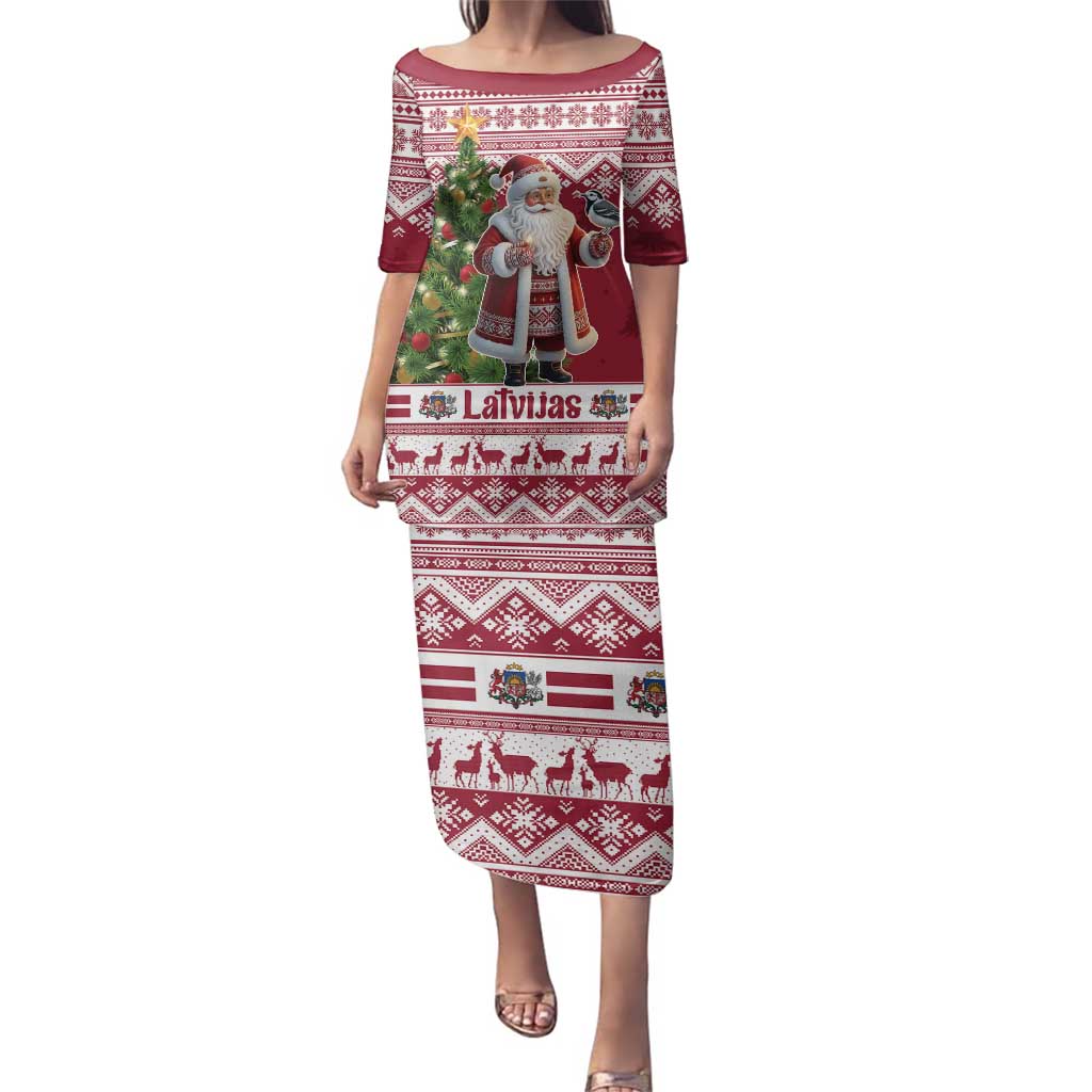 Latvia Christmas Family Matching Puletasi and Hawaiian Shirt Ziemassvetku Vecitis Christmas Pattern - Wonder Print Shop