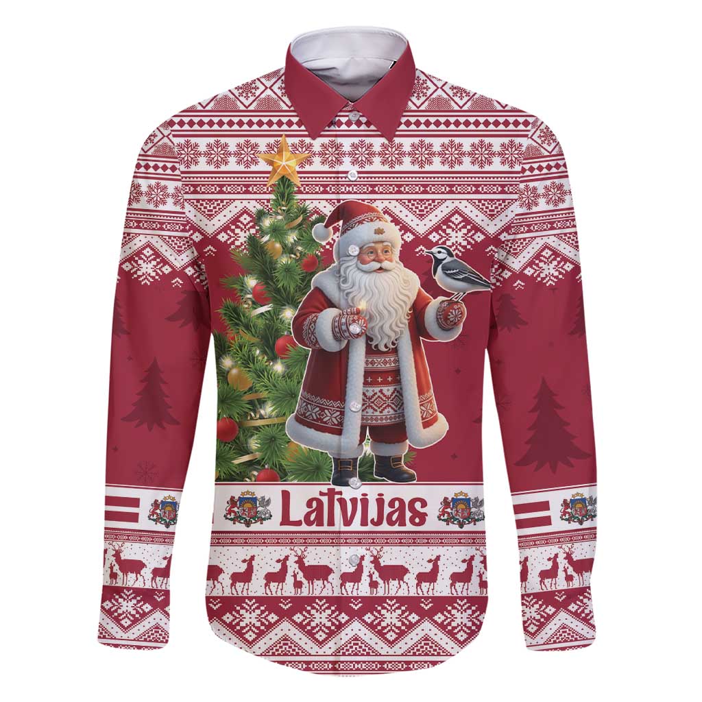 Latvia Christmas Family Matching Short Sleeve Bodycon Dress and Hawaiian Shirt Ziemassvetku Vecitis Christmas Pattern - Wonder Print Shop