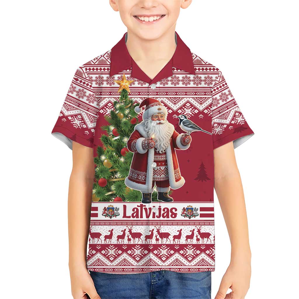 Latvia Christmas Family Matching Short Sleeve Bodycon Dress and Hawaiian Shirt Ziemassvetku Vecitis Christmas Pattern - Wonder Print Shop