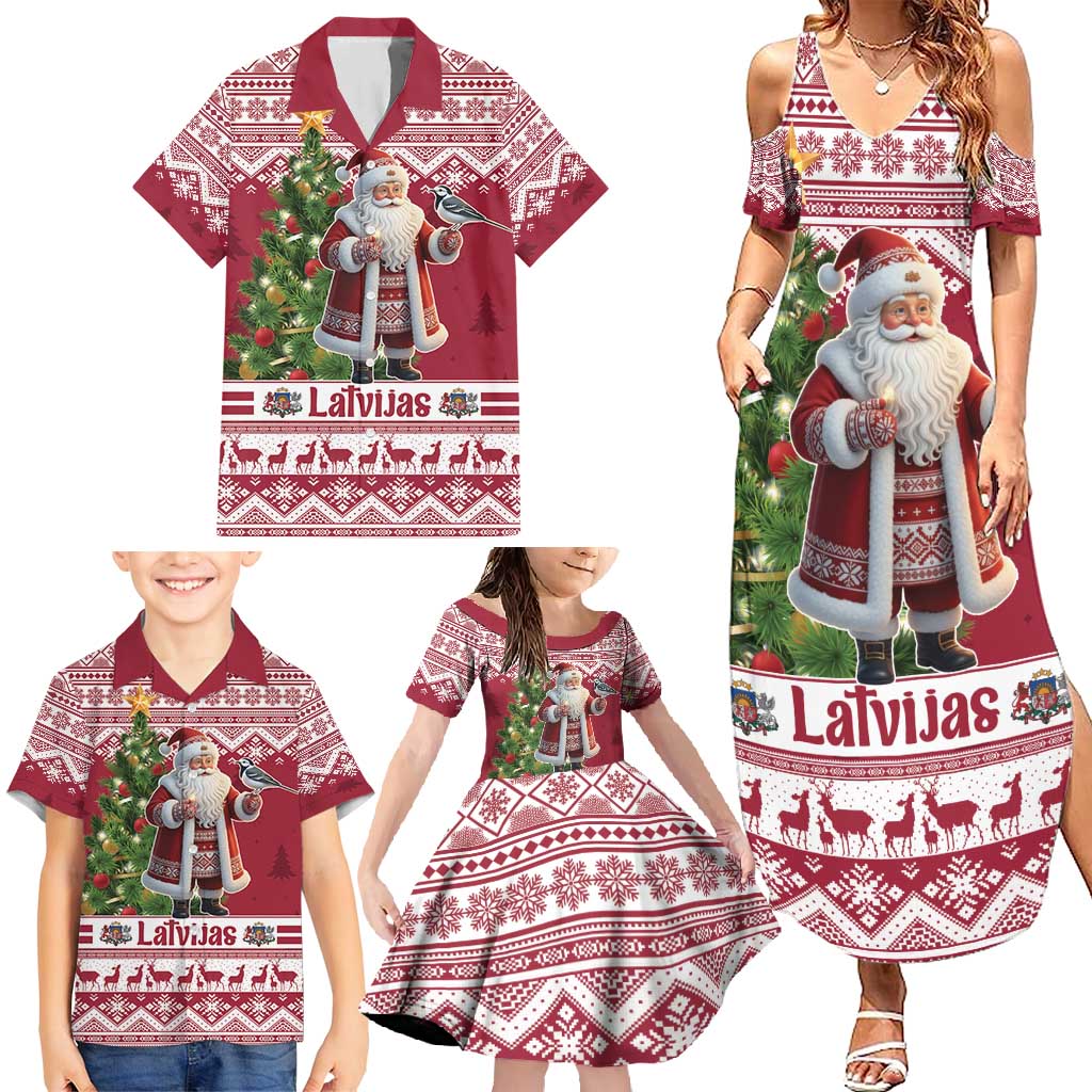 Latvia Christmas Family Matching Summer Maxi Dress and Hawaiian Shirt Ziemassvetku Vecitis Christmas Pattern - Wonder Print Shop