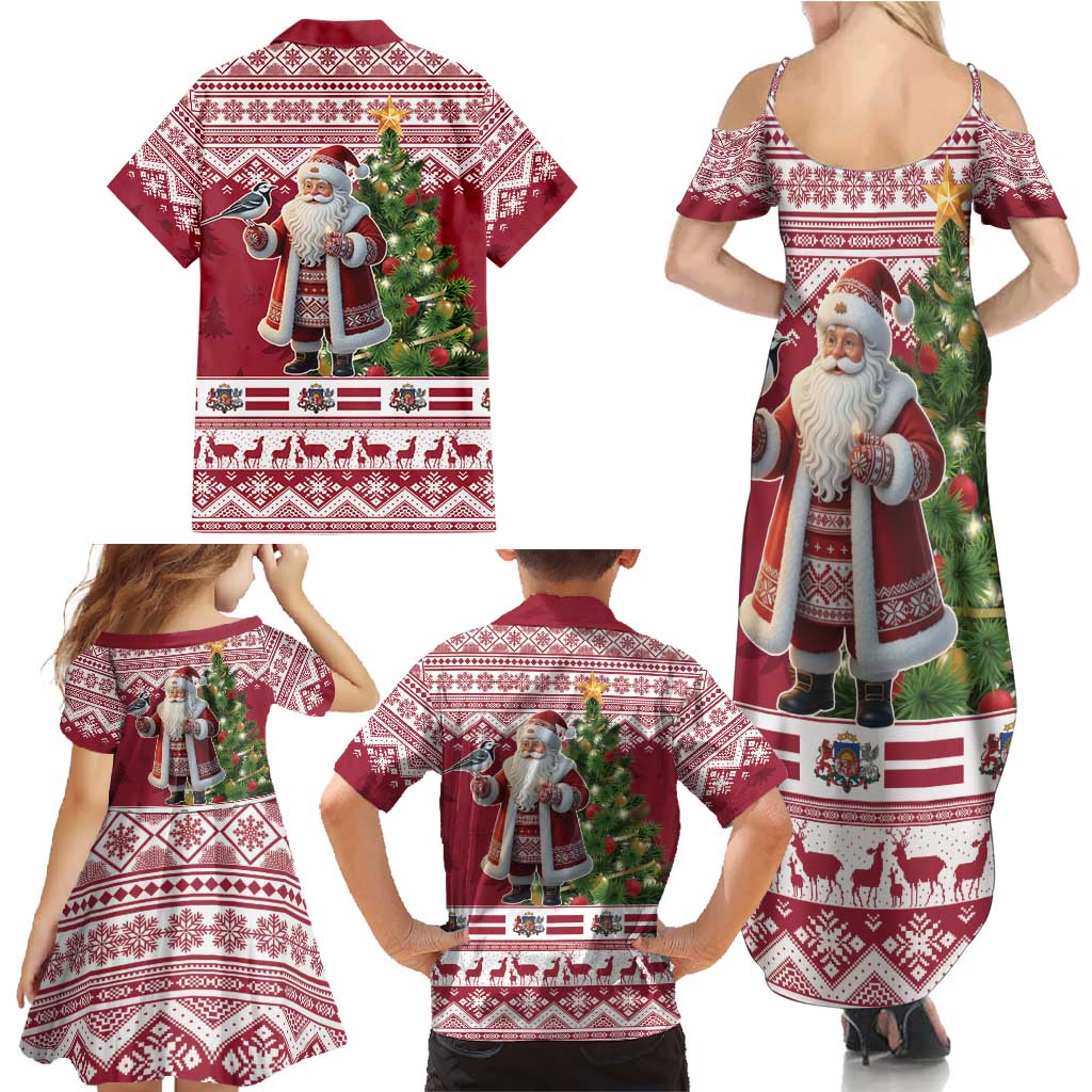 Latvia Christmas Family Matching Summer Maxi Dress and Hawaiian Shirt Ziemassvetku Vecitis Christmas Pattern - Wonder Print Shop
