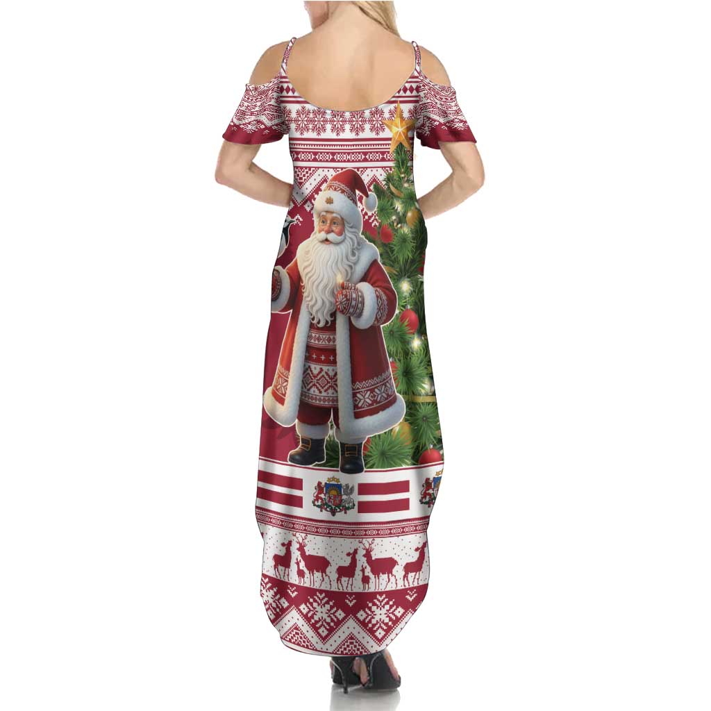 Latvia Christmas Family Matching Summer Maxi Dress and Hawaiian Shirt Ziemassvetku Vecitis Christmas Pattern - Wonder Print Shop