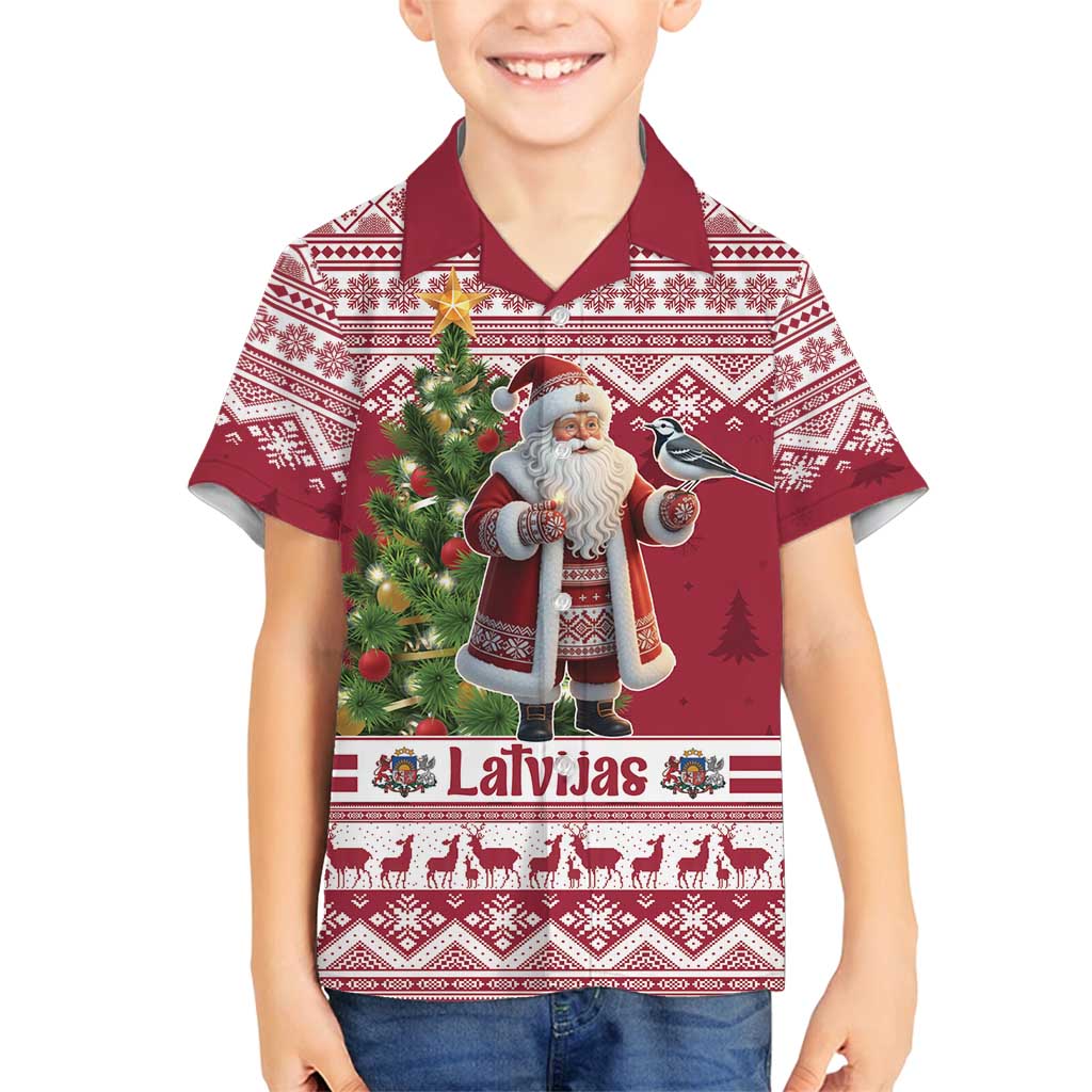 Latvia Christmas Family Matching Summer Maxi Dress and Hawaiian Shirt Ziemassvetku Vecitis Christmas Pattern - Wonder Print Shop