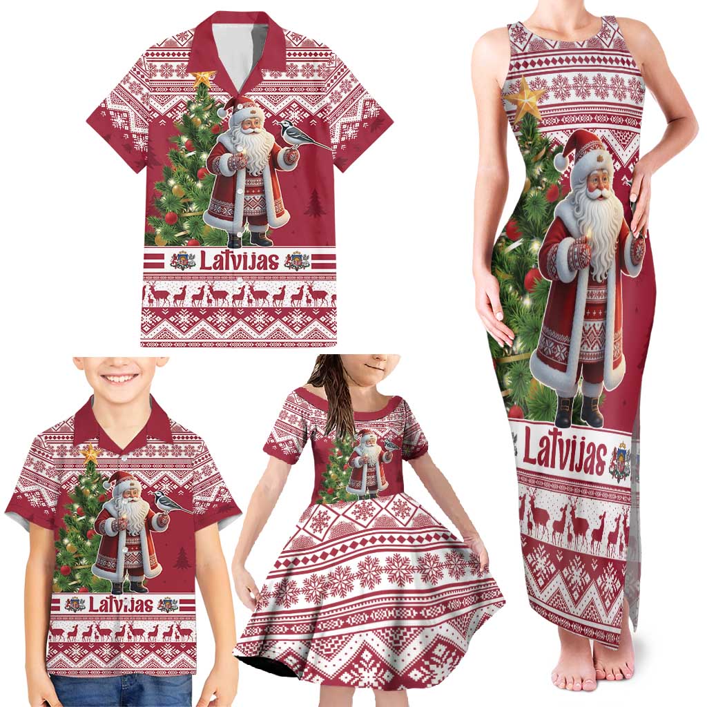 Latvia Christmas Family Matching Tank Maxi Dress and Hawaiian Shirt Ziemassvetku Vecitis Christmas Pattern - Wonder Print Shop