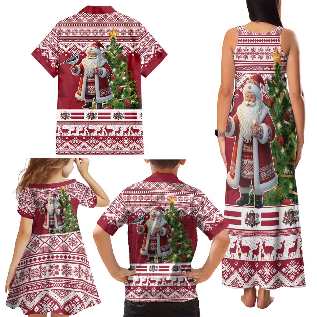 Latvia Christmas Family Matching Tank Maxi Dress and Hawaiian Shirt Ziemassvetku Vecitis Christmas Pattern - Wonder Print Shop