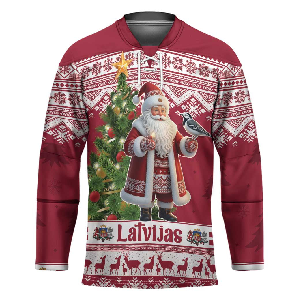 Latvia Christmas Hockey Jersey Ziemassvetku Vecitis Christmas Pattern - Wonder Print Shop