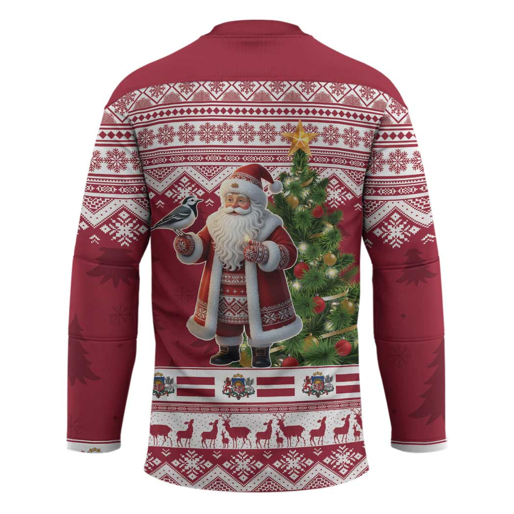 Latvia Christmas Hockey Jersey Ziemassvetku Vecitis Christmas Pattern - Wonder Print Shop