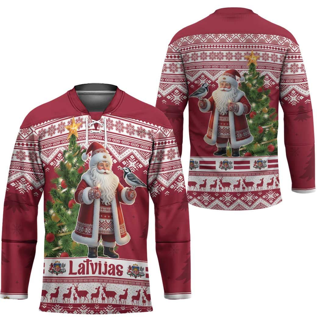Latvia Christmas Hockey Jersey Ziemassvetku Vecitis Christmas Pattern - Wonder Print Shop