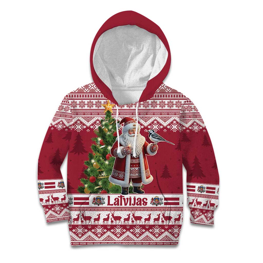 Latvia Christmas Kid Hoodie Ziemassvetku Vecitis Christmas Pattern - Wonder Print Shop